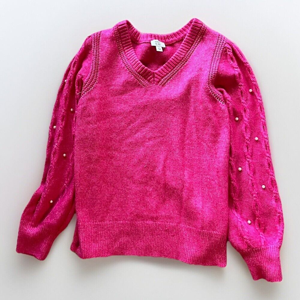 Crown and Ivy Pink Pearl Sweater Long Sleeve Womens Large Cotton Blend